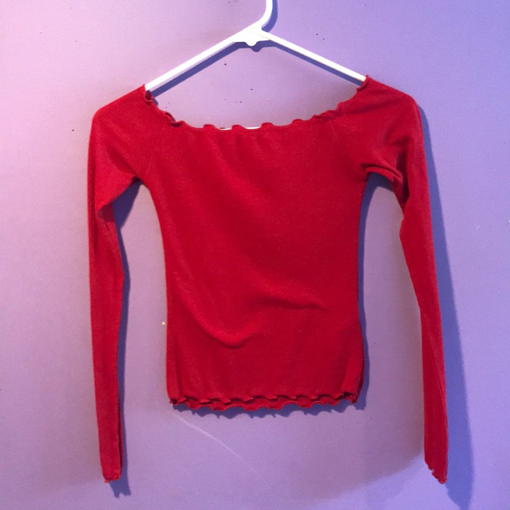 red off the shoulder top